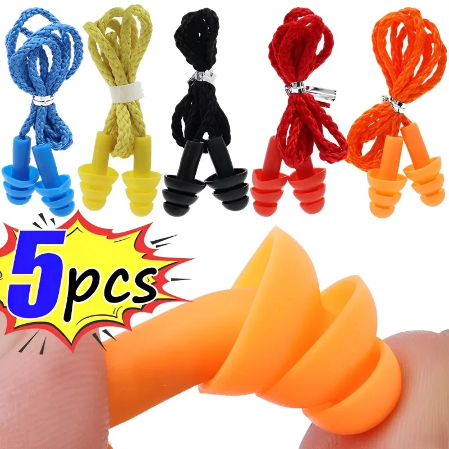

Silicone Corded Ear Plug Protector Anti Lost Reusable Hearing Protection Noise Reduction Safe Swimming Work Earplugs with Rope