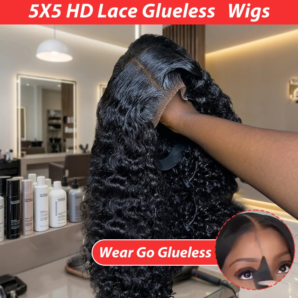 

Парик Roxane 5x5 Glueless 13X6 HD Lace Closure Burmese Curly Deep Wave для женщин, готовый к носке, предварительно нарезанный, без клея, из натуральных человеческих волос