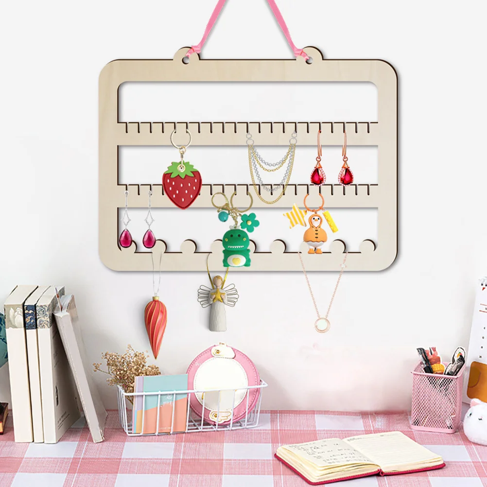 

Деревянный настенный органайзер для ювелирных изделий, компактный держатель для сережек, подвесной органайзер для ювелирных изделий для спальни