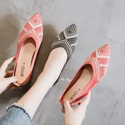 2022 NEW Women Slip On Flat Loafers Patchwork Pointed Toe Shallow Ballet Flats Shoes knitting Casual Flat Shoes Ballerina Flats