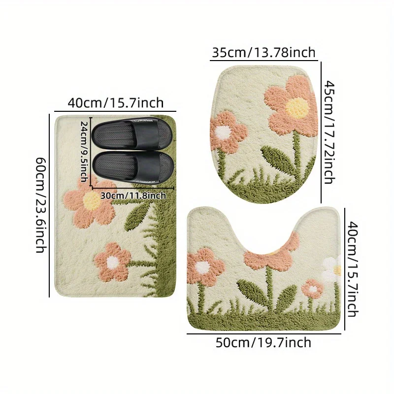 

Набор из 3 милых ковриков для ванной с цветочным узором: тафтинговые, нескользящие, впитывающие влагу, для ванной и туалета, мягкие напольные коврики, аксессуары для домашнего декора