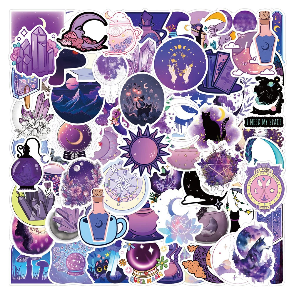 10/30/50/100PCS INS Cartoon Purple Magic Moon Crystal Stickers Aesthetic Graffiti Decal Suitcase Luggage Guitar Cute Sticker Toy