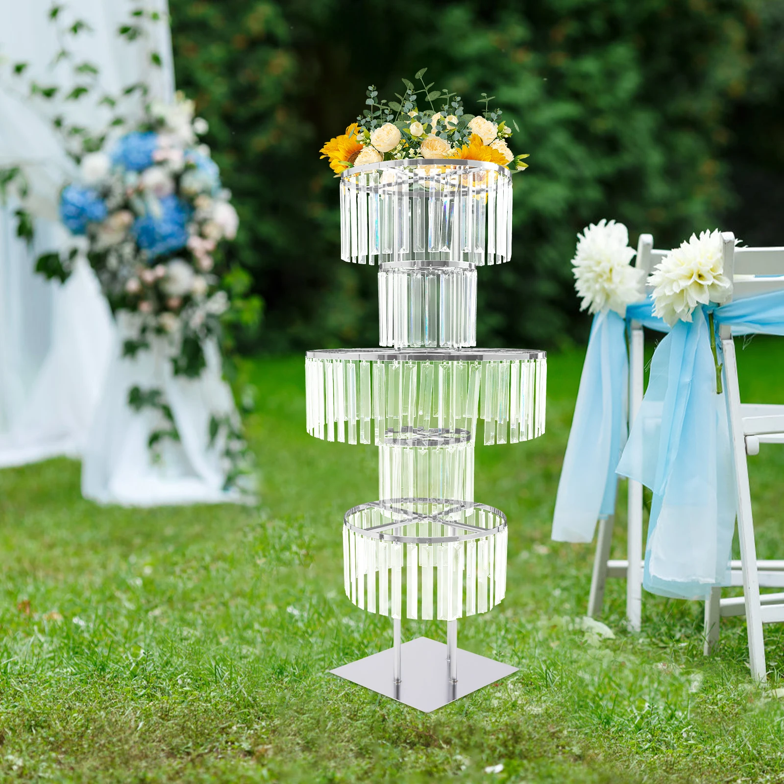

Crystal Flower Stand 5-Tier 43.3In Clear Flower Holder Candlestick Sparkling Home Decor Flower Rack for Wedding Party