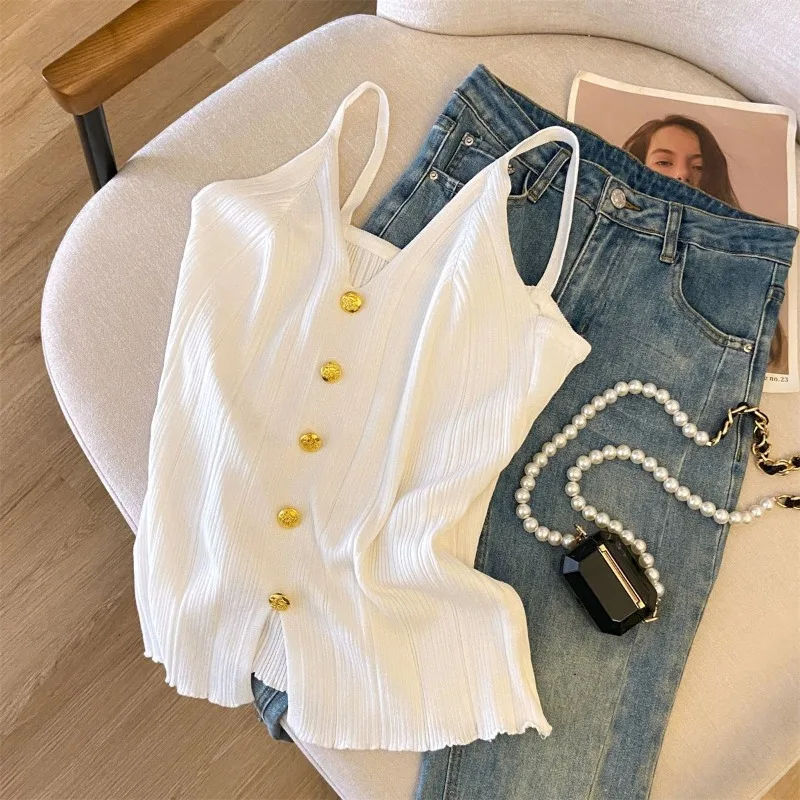 

Женский трикотажный топ-камизоль больших размеров в твидовом стиле, летний, облегающий, без рукавов