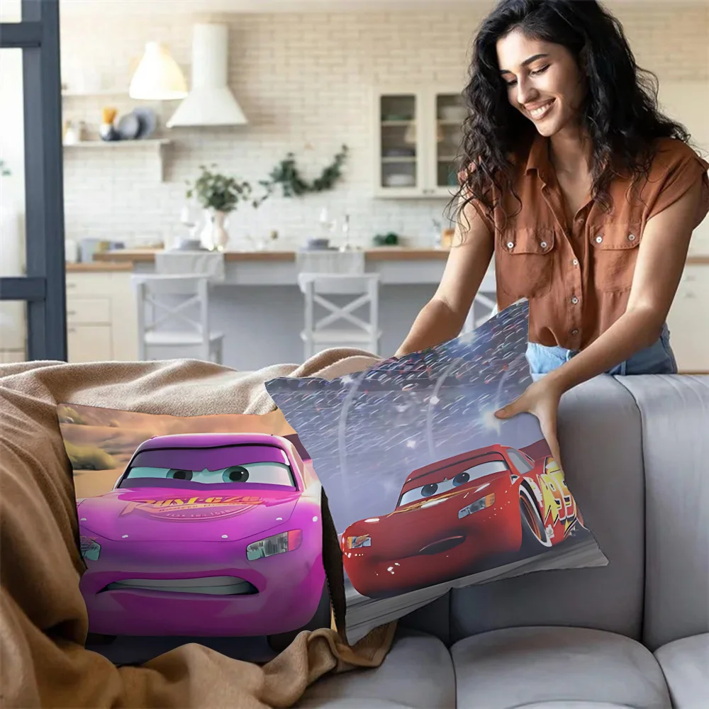 Car Lightning McQueen Sofia Princess Pillow Covers Cartoon Sofa Decorative Home Double-sided Printing Short Plush Cushion Cover