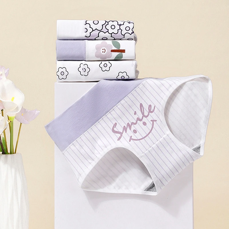 

1pcs Cotton Girls Sweet Briefs Childrens Floral Print Underwears Kids Mid-Rise Panties Middle And High School Students Underpant