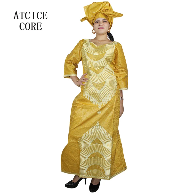 African Dresses For Women African Bazin Embroidery Dresses Long Dresses With Scarf