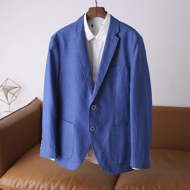 

Льняной мужской костюм Jaet, тонкий однобортный, весенне-осенний, модный, городской, повседневный, с круглым подолом, с длинными пуговицами све...