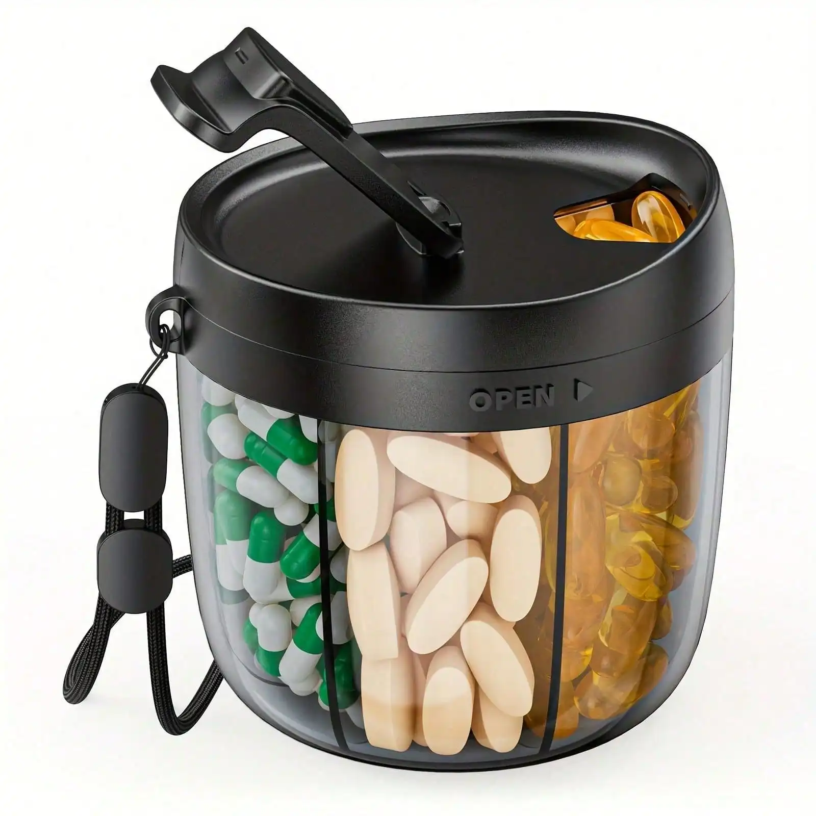 

Portable Pill Dispenser Bottle, Vitamin Organizer With 7 Compartments, Holds Plenty Of Supplements With Anti-Mixing &