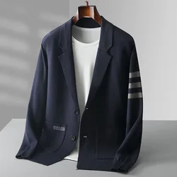 High end brand men's knitted sweater cardigan popular autumn winter fashionable striped design Korean custom casual warm coat