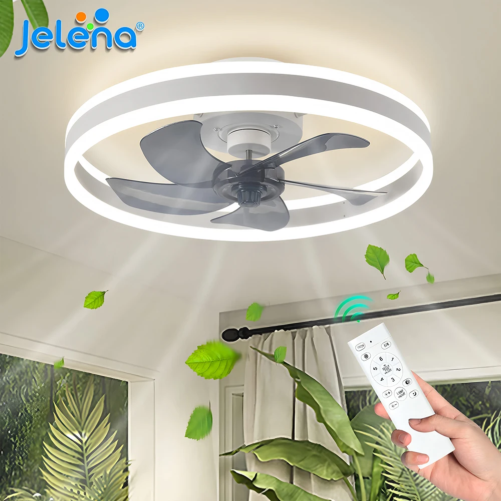 Jelena ventilateur de plafond rond luminaires avec télécommande chambre salon salle à manger décoration de la maison moderne lampe à LED intelligente ventilateur