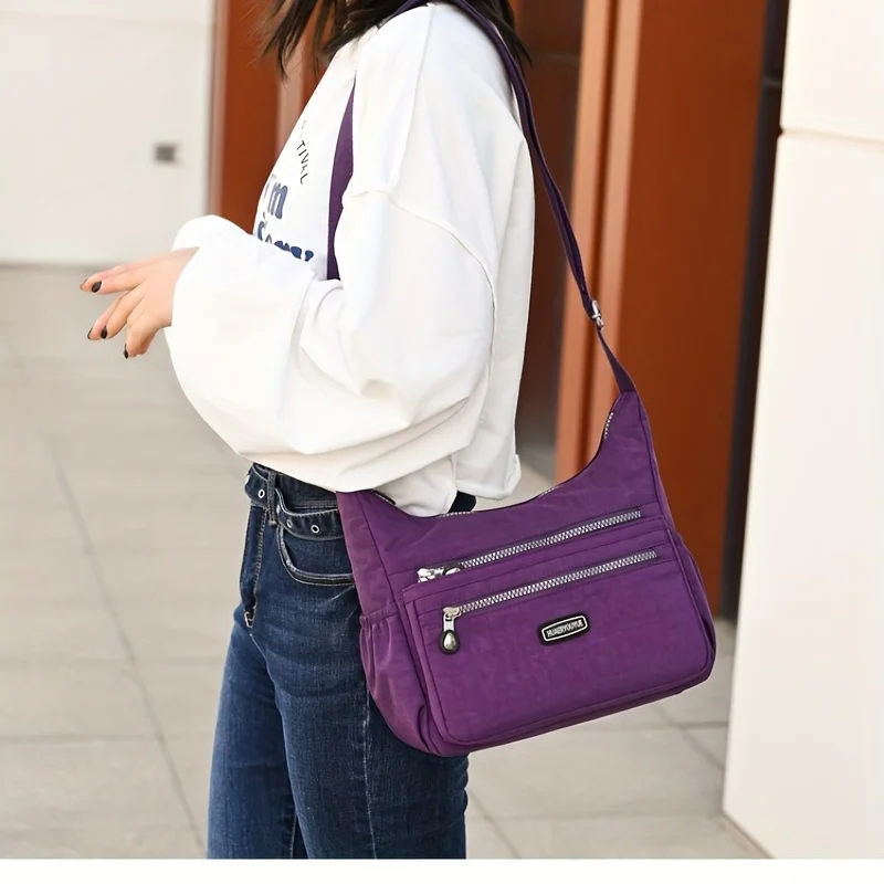 Nylon Crossbody Bag, Lightweight Zipper Shoulder Bag, Multi Pockets Messenger Bag Purses