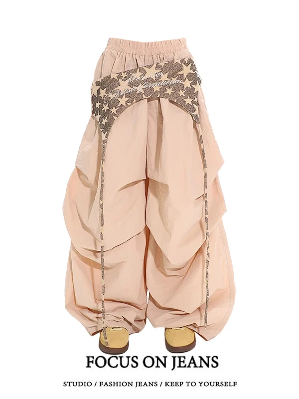 กางเกงขายาวลำลองสไตล์ทหารร่ม กางเกงเลกกิ้งทรงหลวม ดีไซน์ใหม่สำหรับฤดูร้อน ผู้หญิง สไตล์อเมริกันสุดฮอต