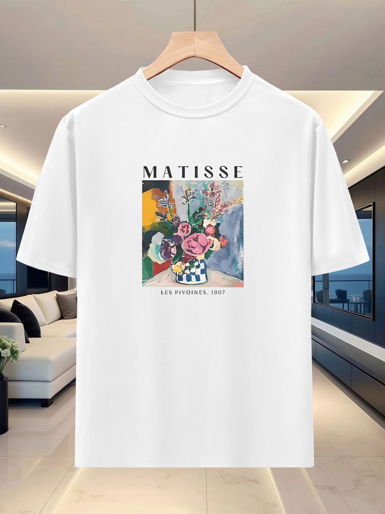 Comfortable and gentle men's loose silhouette T-shirt for hiking, personalized art print, shoulder down short sleeved top