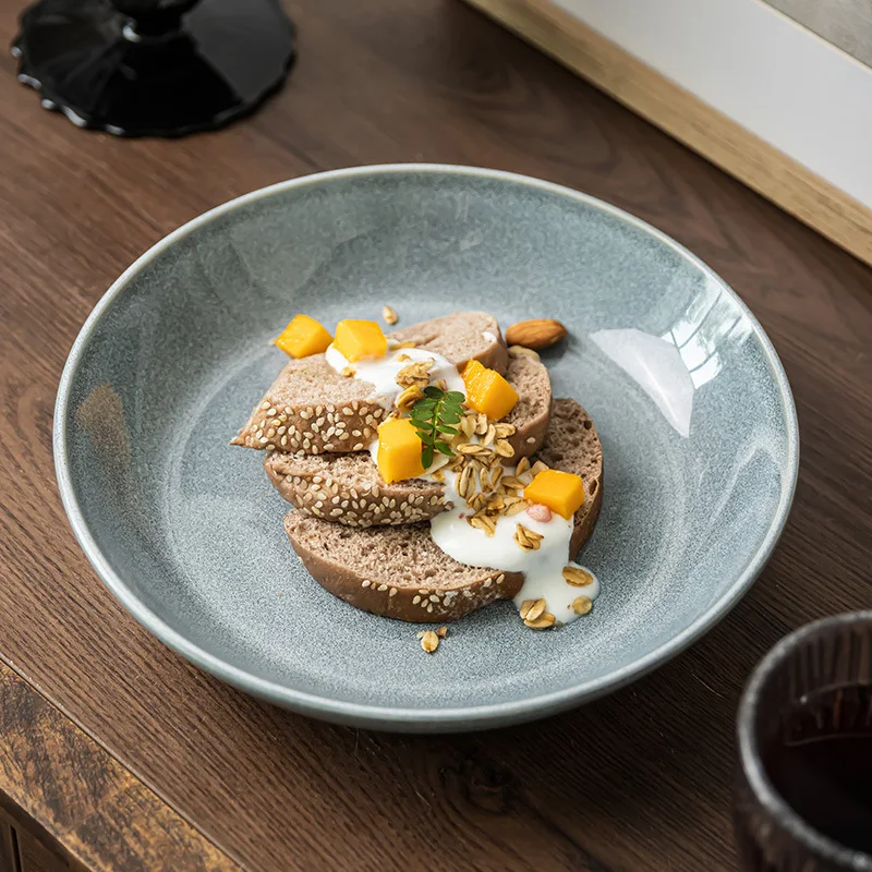 Round Plate Japanese style Large Variant Ceramic Deep Household Round Vegetable Breakfast Salad Dining Plate