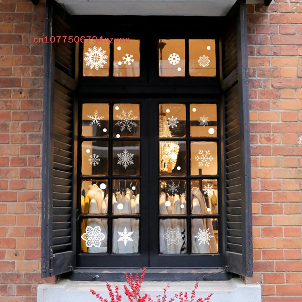 37 Pcs New Year's Shop Window Christmas Sparkling Snowflake Stickers Window Film Glass Static Stickers Traceless Static Stickers