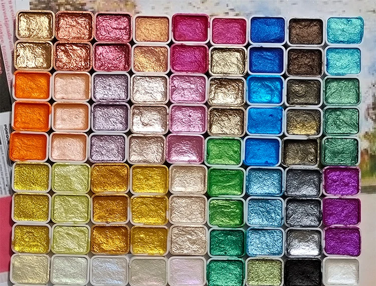 Perlmuttfarbene, solide Aquarellfarbe, Metall-Aquarellmalerei mit glänzenden Perlen, solide Aquarellmalerei und Künstlerbedarf – Detail 12