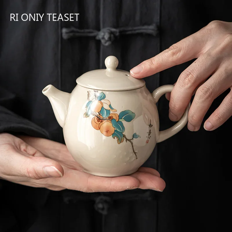 

170ml Chinese Handmade Ceramic Teapots Exquisite Hand-painted Peach Fruit Pattern Tea Pot Household Kettle Tea Set Accessories