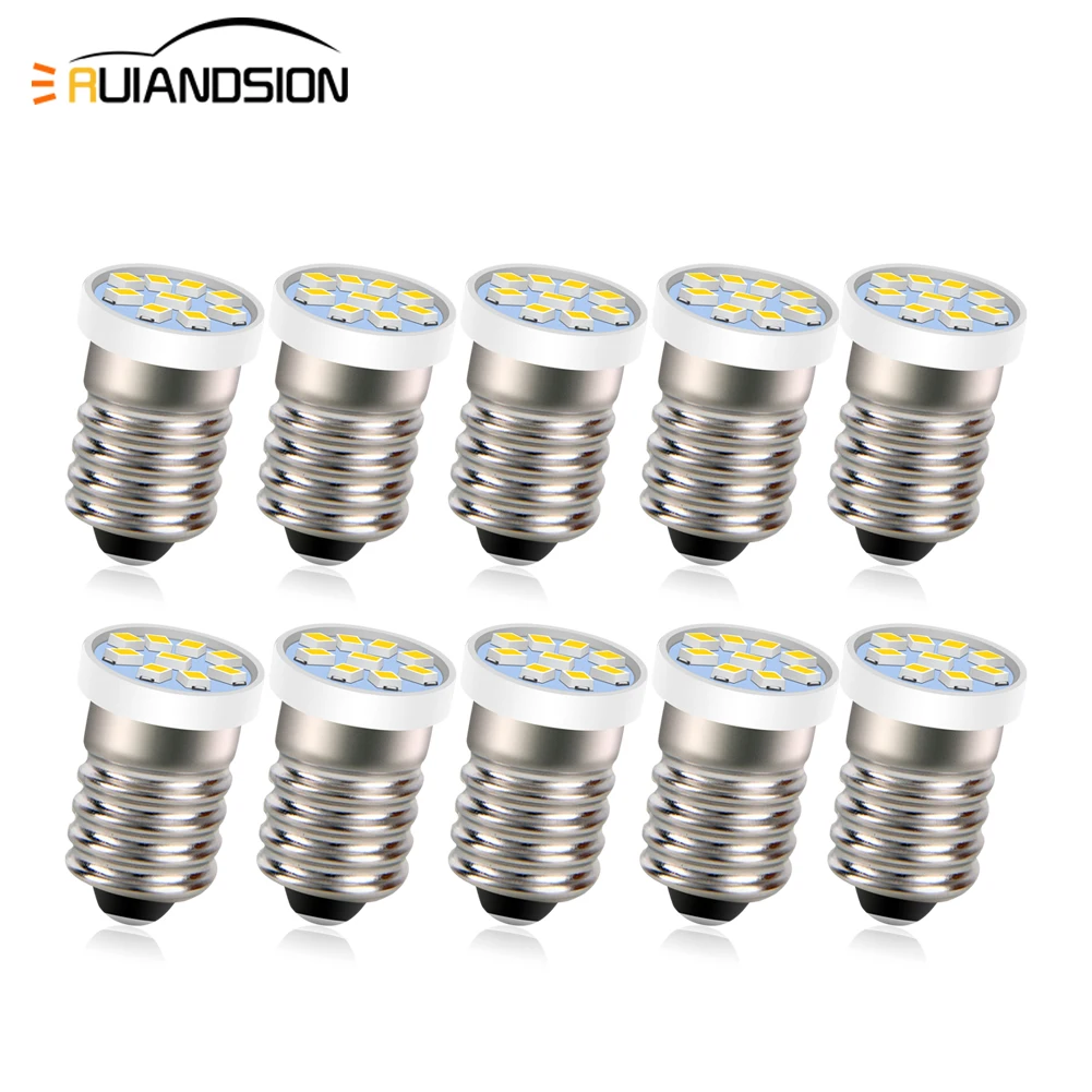 Ruiandsion Low Power Consumption E10 LED Screw Base Car Indicator Bulb Old Fashioned Flashlight Bulb 3V 4.5V 6V 12V 24V White