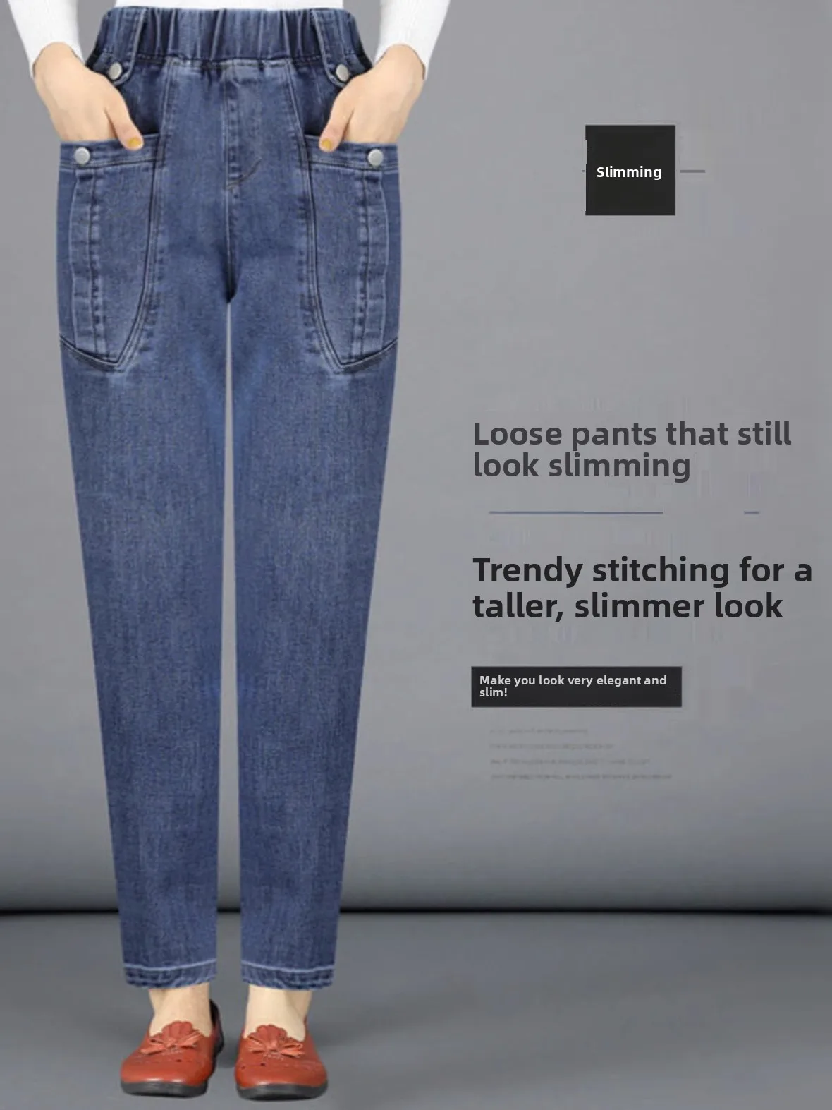 

Faionable Mom Jeans High Waist Cotton Stretch Denim Thiened Fce Autumn Winter Straight Leg Harem Pants for Middle-Aged...