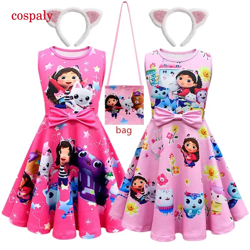 Gabby Cats Kids Clothes Girls Gabby'S Dollhouse Dress Summer Sleeve Bow Sundress Toddler Girls Birthday Party Princess Dresses