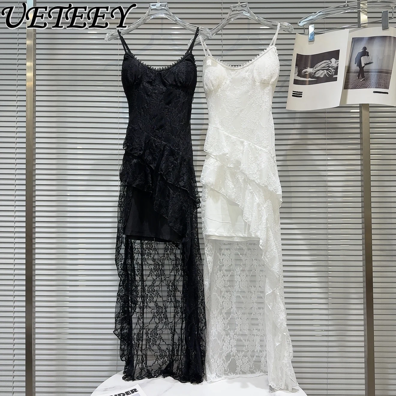 

Holiday Tube Top Suspender Slimming Party Maxi Dress Summer New French Celebrity Lace Splicing Long Dresses for Women