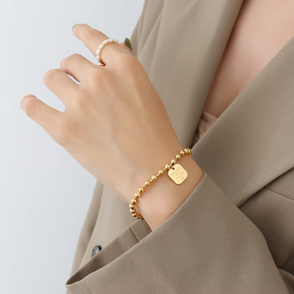 Liora Heart Ball Round Pendant Bracelets For Women Stainless Steel Gold Color Balls Chain Bracelets Fashion Waterproof Jewelry