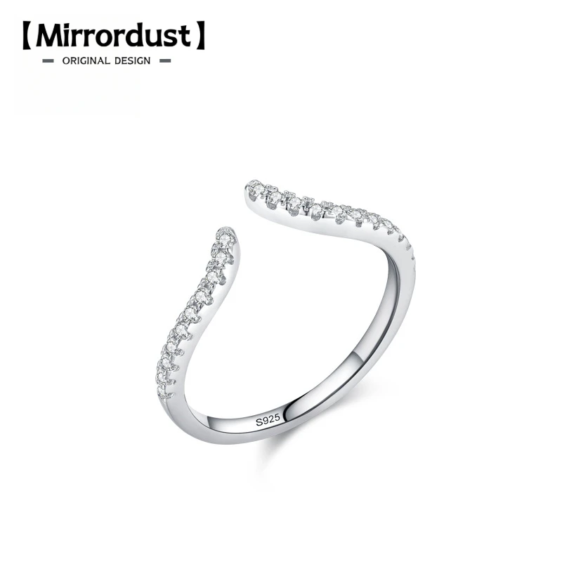 

【Mirrordust】s925 Серебряное открытое кольцо для женщин Модное элегантное кольцо с бриллиантами Легкие роскошные ювелирные изделия с цирконом