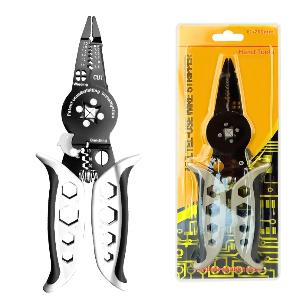 أداة تعرية الأسلاك الكهربائية الاحترافية متعددة الوظائف مع آلية السقاطة وقبضة مريحة ومفتاح ربط سداسي مدمج لسهولة الاستخدام #6