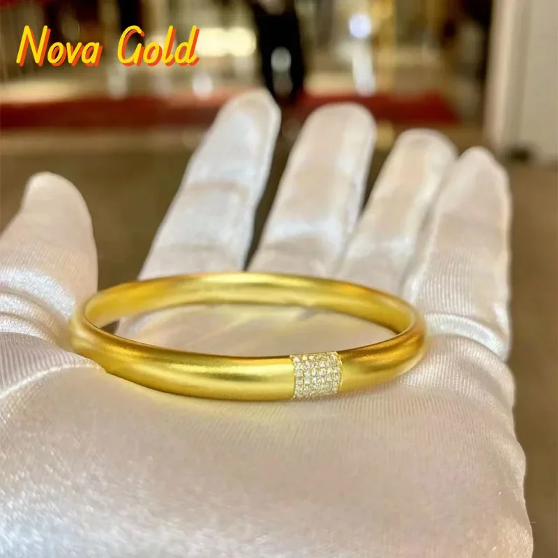 

NovaGlod Luxury 24K 9999 Pure Gold real gold Women's Point Drill Ancient Frosted Rich Round Bracelet Solid Bracelet