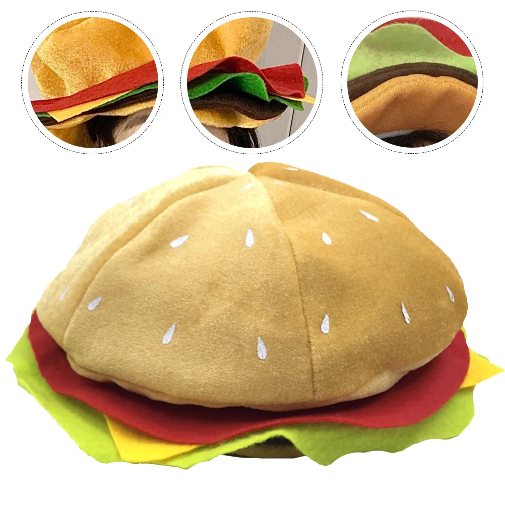 Food Costume Hat on Headband Hamburger Burgers Headgear Accessory Beret Cloth Travel