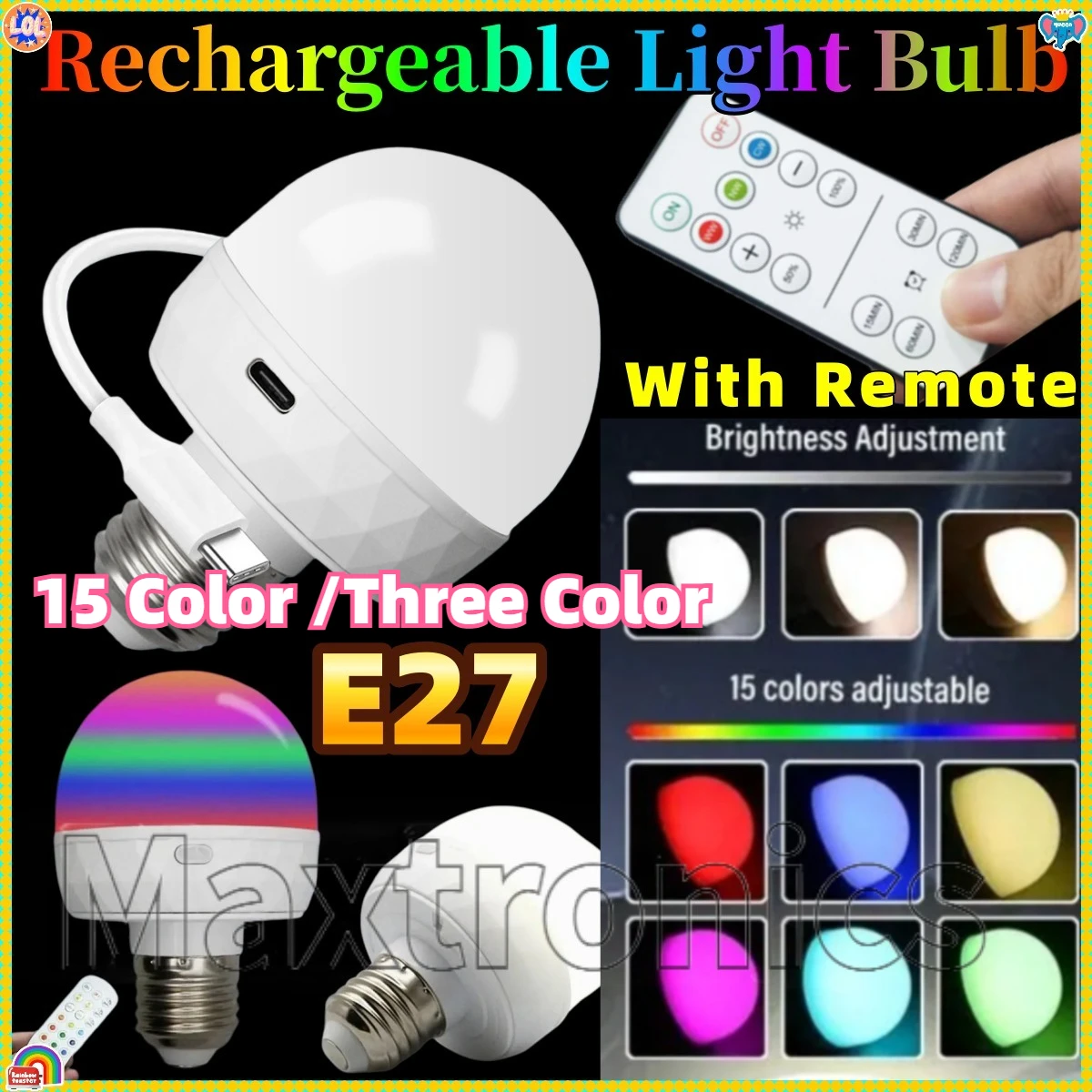 

E27 Rechargeable Light Bulb15 /Three Color Adjustable Color Temperature with Remote Control for Camping Equipment Emergency Bulb