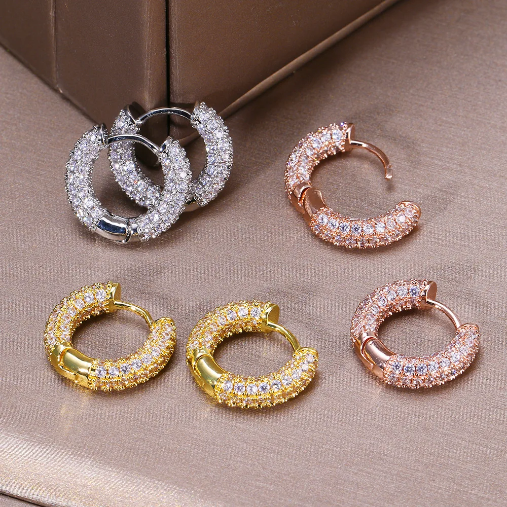 Luxury Fashion Silver Color Punk Hoop Earrings For Men Cubic Zirconia Huggie Cartilage Cuff Hypoallergenic Earrings Jewelry