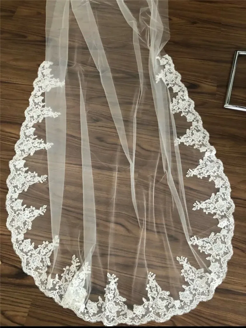 Velo de novia de alta calidad, accesorio de boda de marfil blanco, 3M, 1L de longitud, Apliques de encaje de Peine gratis, velos simples