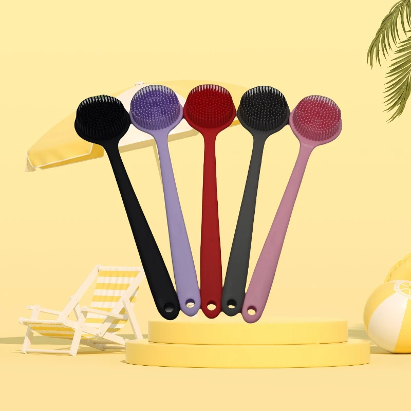 فرشاة حمام من السيليكون بمقبض طويل، قابلة للاستخدام على الوجهين، تصميم فتحة معلقة لسهولة التخزين، فرشاة حمام/حبيبات تدليك 2 في 1. #1