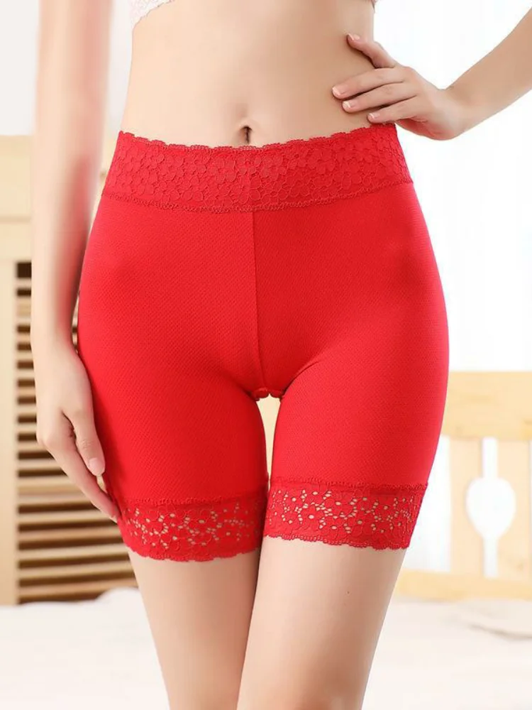 Red Ice Silk apewear Briefs Women's High Waist Cotton Crotch Lace  Se Pants Breathable Base Layer Trendy orts