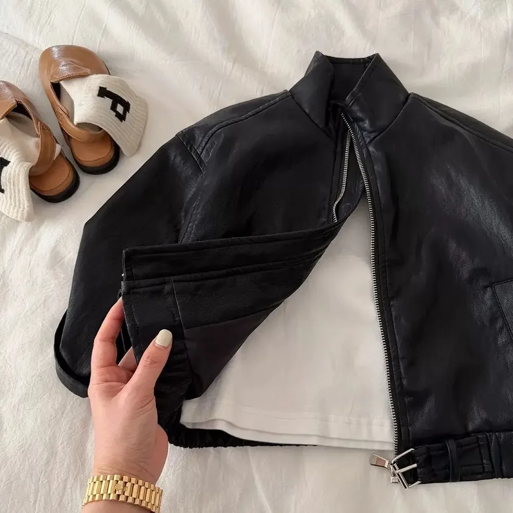 

Spring and Autumn Children's Leather Jacket Fashion 2026 New Style for Boys and Girls Solid Color Zipper cardigan Coat