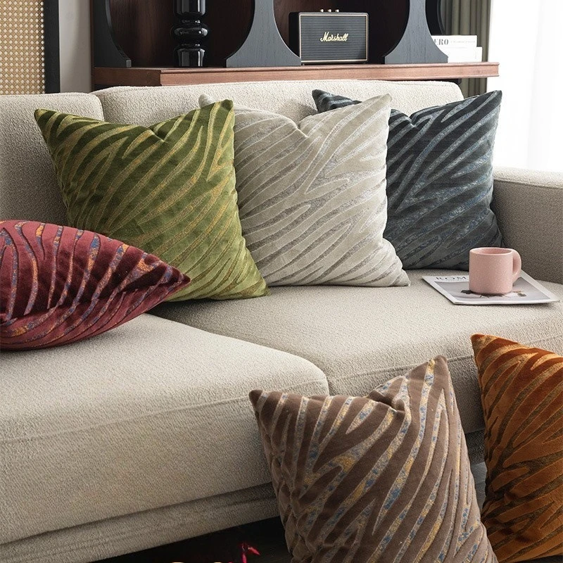 Cut Velvet Square Luxury Decorative Pillow Cover Zebra Print for Sofa Couch Living Room Bedroom 18x18inch 20x20inch Colors