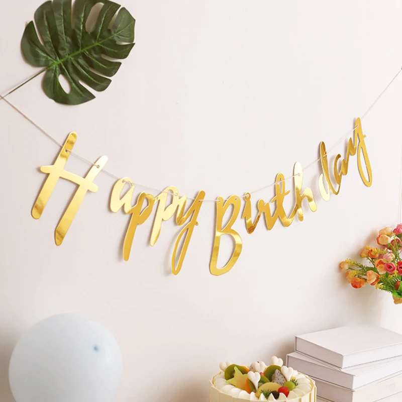 ﻿ ﻿ Gold Happy Birthday Banner Alphabet Wedding Flag Garland Birthday Decoration Kids Baby Shower 1st  Boy Girl Banner