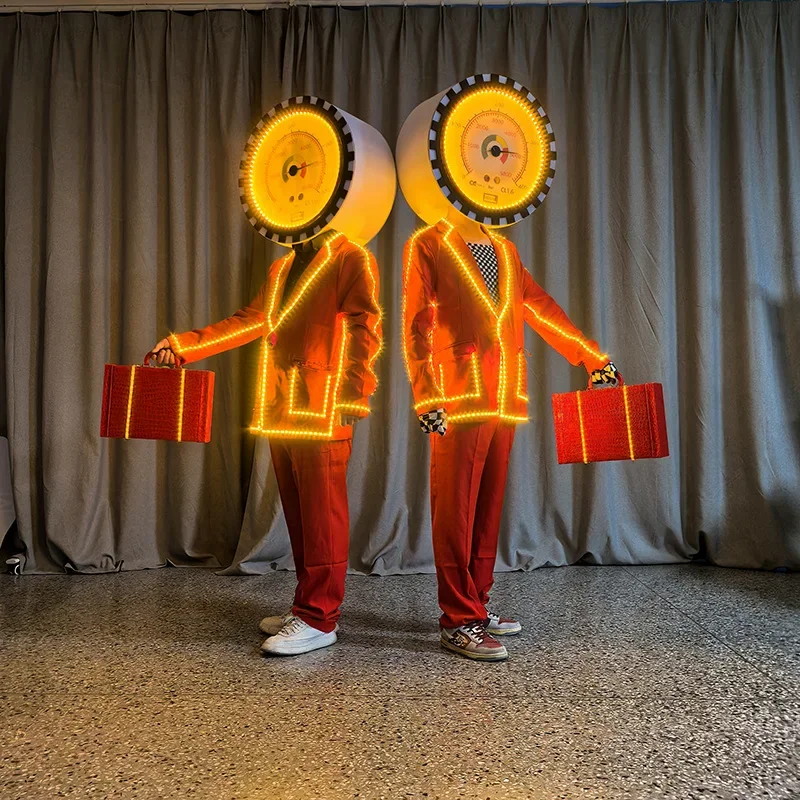 LED luminous clothing cartoon clothing headgear watchman red suit yellow flash clothing bar parade business cover