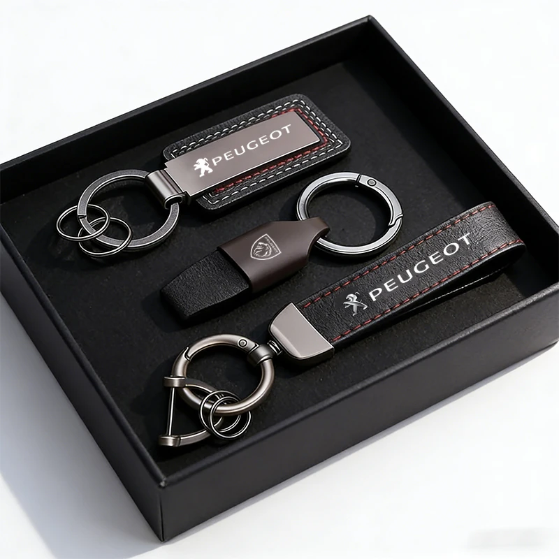 Leather Keychain Car Styling Emblem Metal Pendant For Peugeot 206 2008 207 5008 208 3008 308 107 508 406 407 307 301 408 607 106