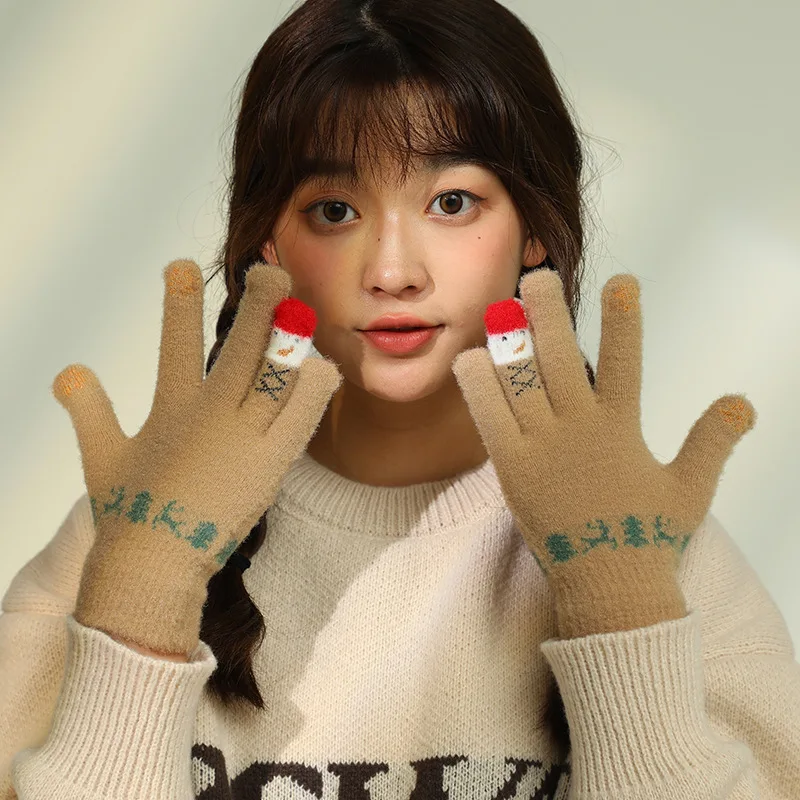Luvas térmicas para mulheres natal boneco de neve luvas de malha ciclismo luvas de inverno à prova dwaterproof água resistência ao frio à prova de vento para