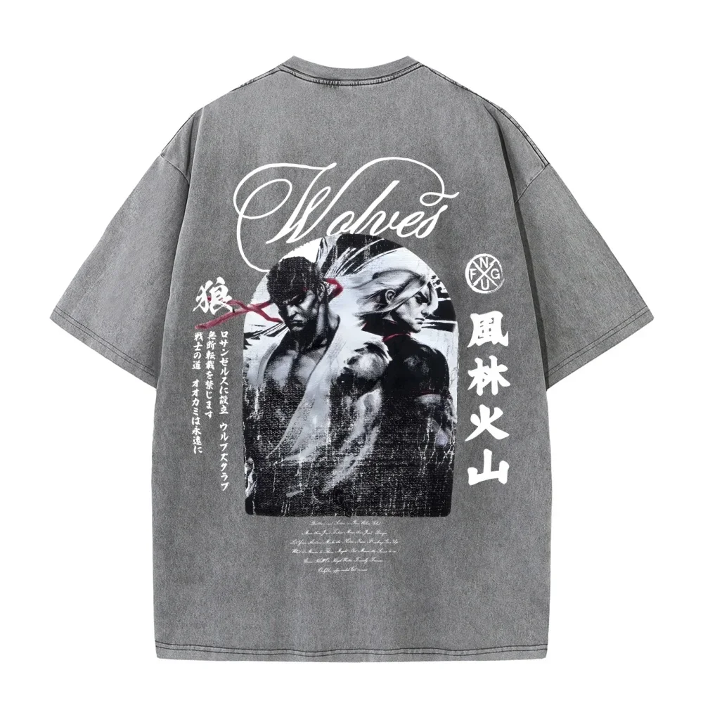 

DARCSPORT Men's T-Shirt Vintage Printed Street Hip Hop Retro Punk Tee Fit Harajuku Casual Cotton Short Sleeve Washed TShirts Top
