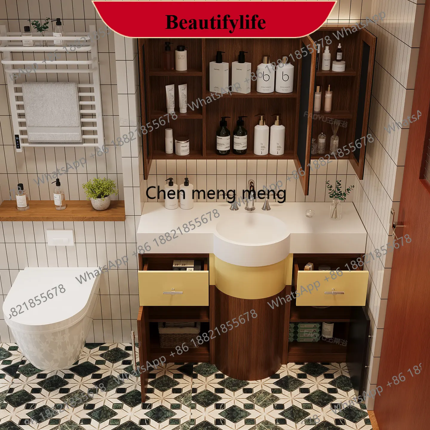 

z183 2026 new vanilla Corian integrated basin Bauhaus medieval floor-to-ceiling double color
