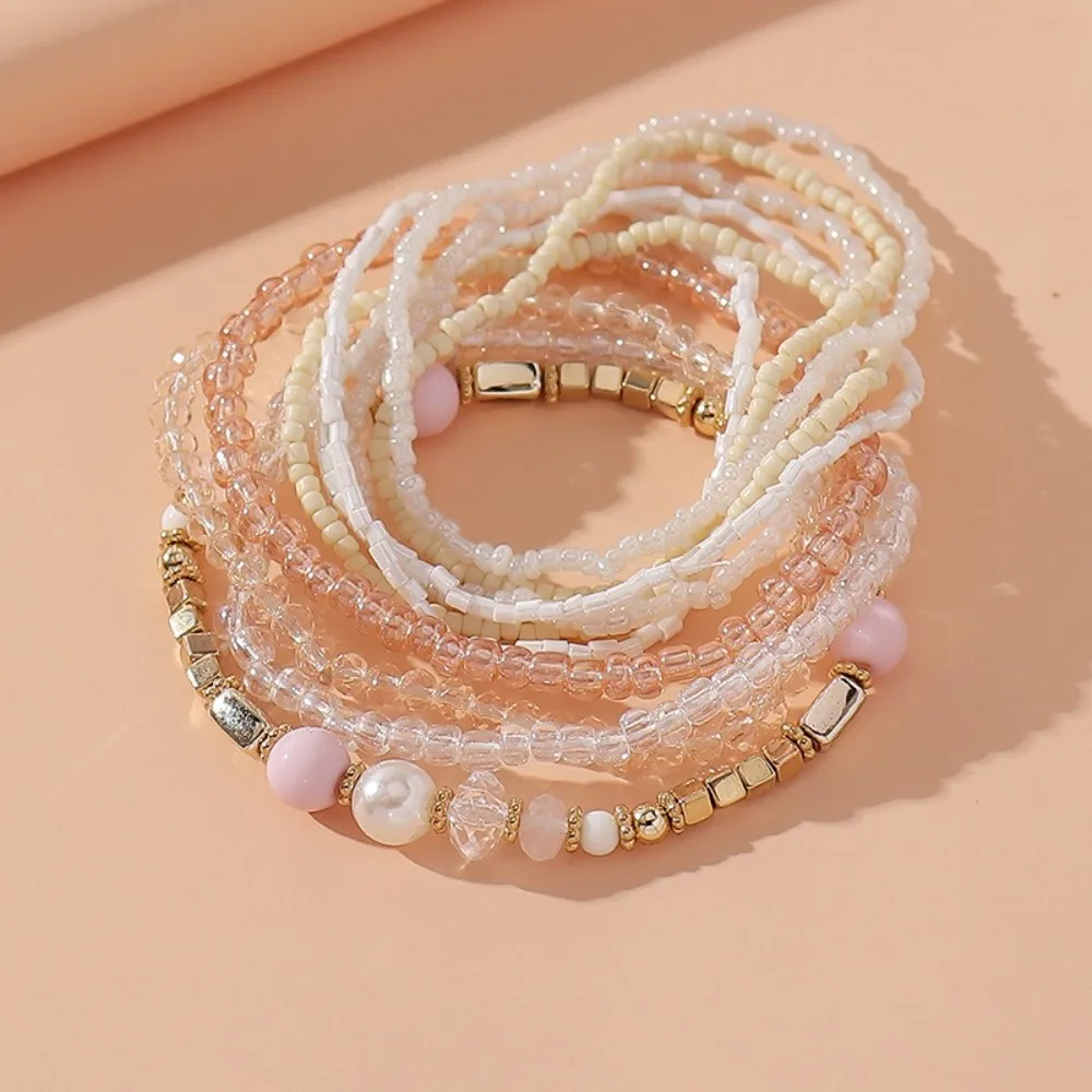 10Pcs/Set Colorful Bohemian Beads Bracelets Stackable Hand Jewelry Beaded Multilayer Bracelets Shiny Charm Bangle Set Women