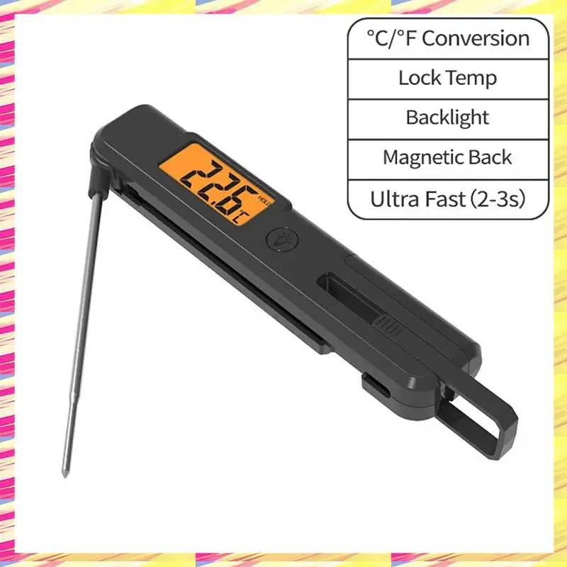 

ABJJ Foldable Digital Display Thermometer Meat Thermometer Withprobe Forcooking BBQ Oven Frying Meat Red