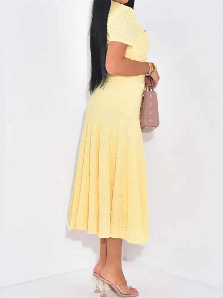 Herbst Einfache Und Elegante Stil Kurzen ärmeln Langen Rock frauen 2025, Neue Schlanke Rundhals Hohe Taille Temperament pendeln Kleid