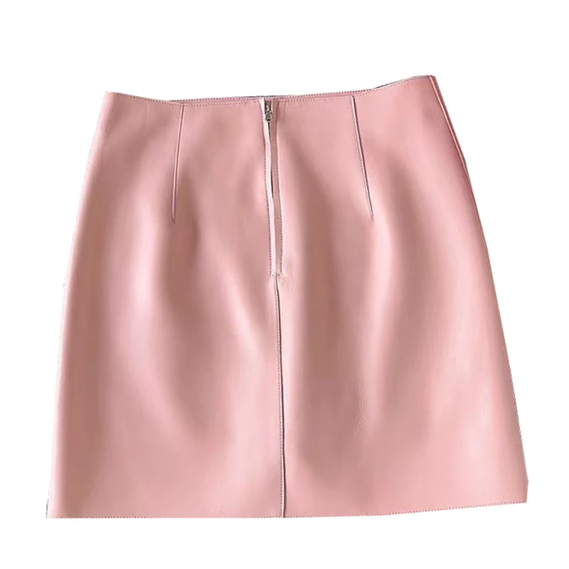 Women Chic Leather Skirts Femele Genuine SheepSkin White Side Rivets Decoration Mini Jupe Femme Sexy Booty Saias Ropa Mujder