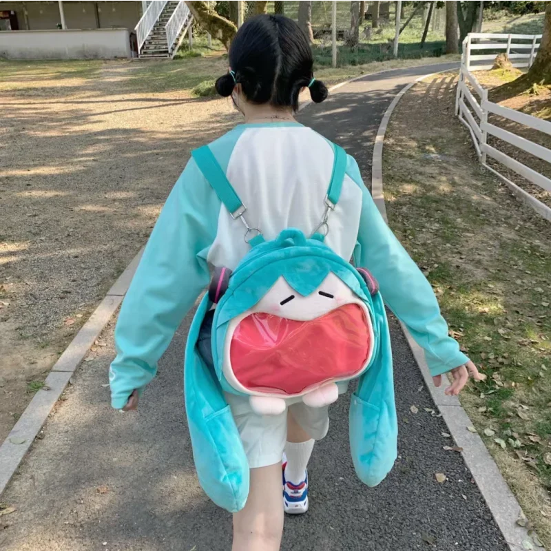 2024 Hatsune Miku Cartoon Shoulder Bag Kawaii Painful Packet Cute Anime Girl Plush Backpack Knapsack Student Bag Kids Gift Toy