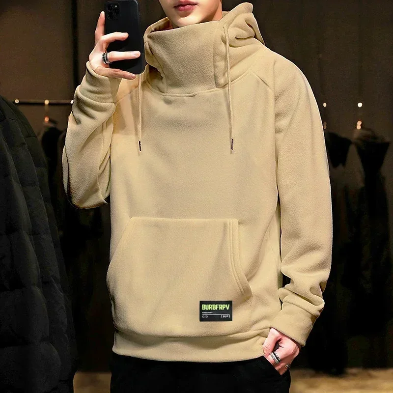 

Men's Thick Polar Fleece Sweatshirt Paired Couple Streetwear Autumn Winter Hood Sports Black Windproof Oversized Hoodie